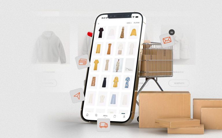 phone,shopping cart and boxes